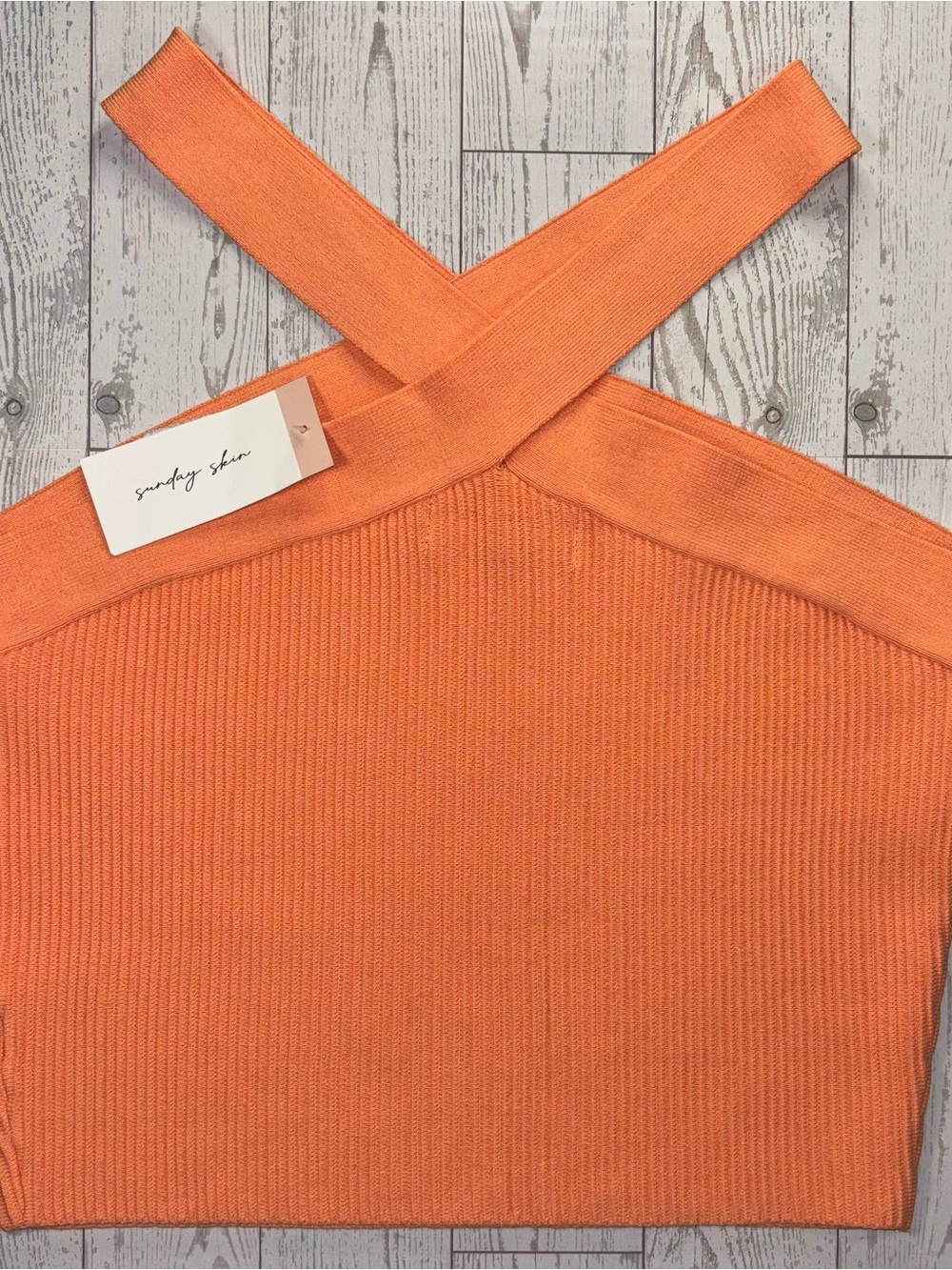 Ribbed Cross Halter Crop Top Orange Knit Tank Festival Summer Size Large NWT